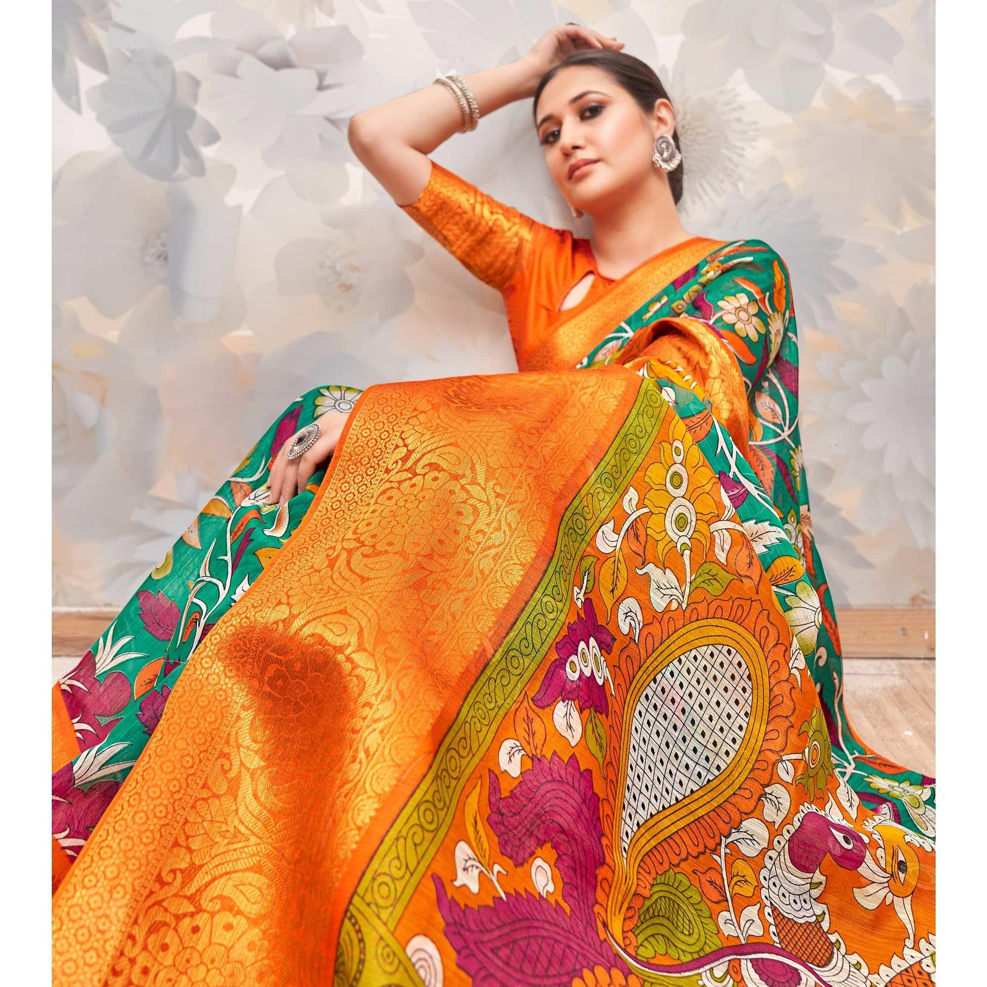 green-festive-wear-printed-cotton-silk-saree-139868