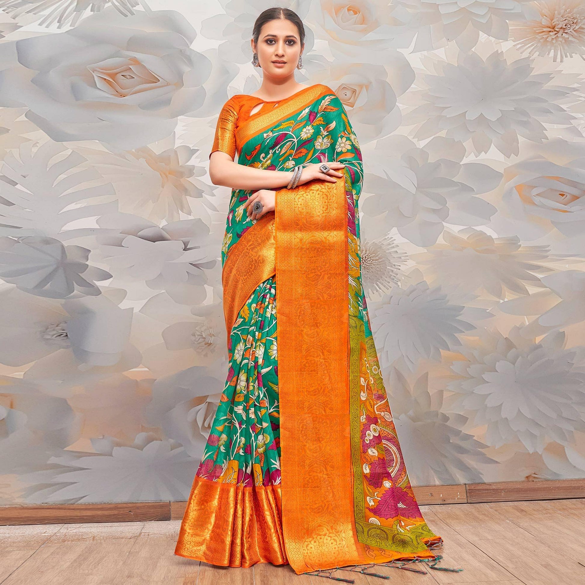 green-festive-wear-printed-cotton-silk-saree-139868