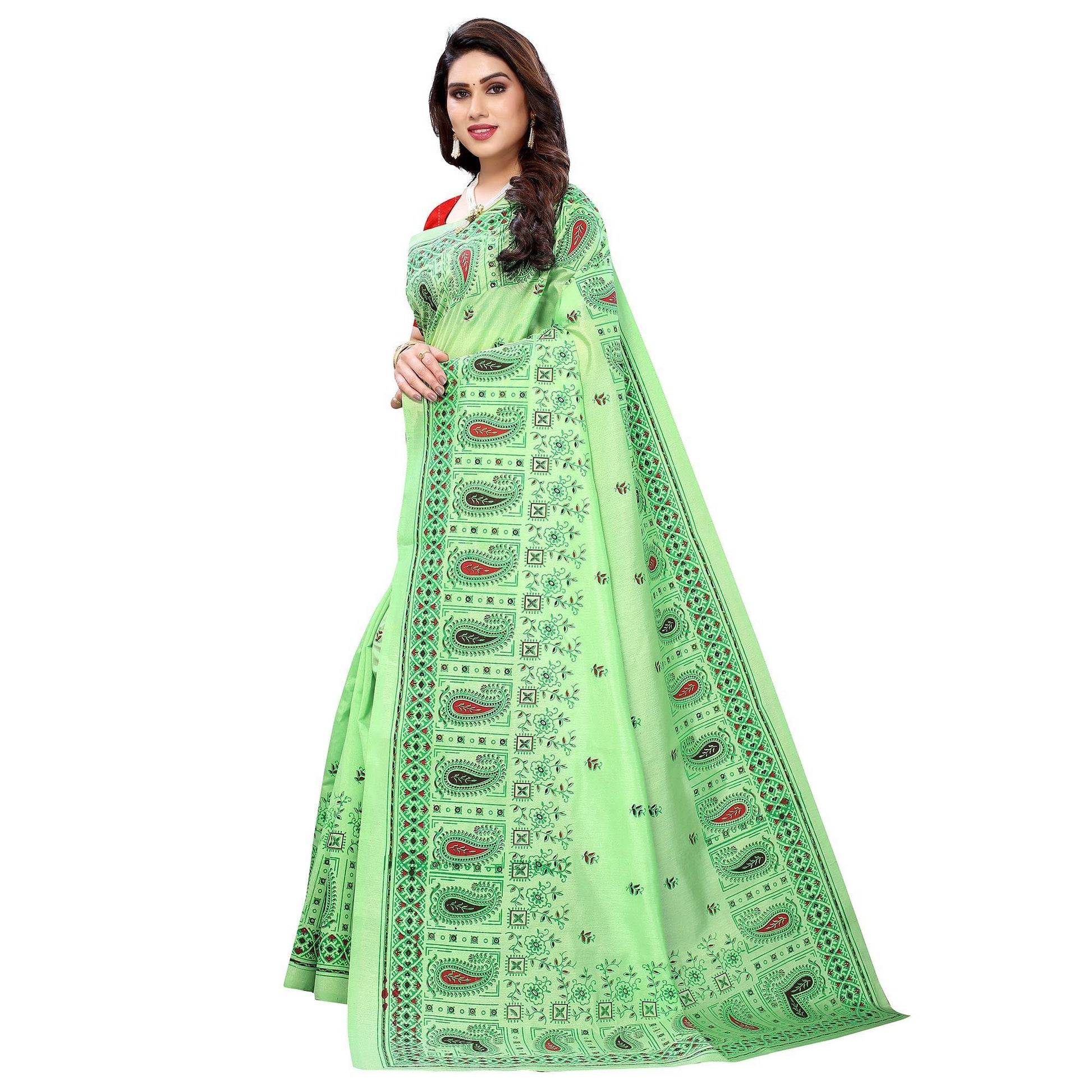 green-festive-wear-printed-cotton-silk-saree-141825