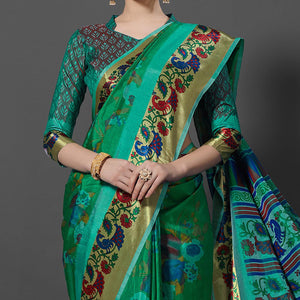 green-festive-wear-printed-dhakai-silk-saree-126467