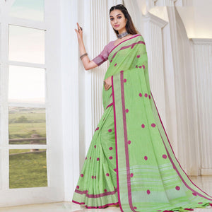 green-festive-wear-printed-linen-saree-135550
