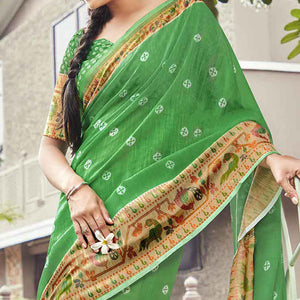 green-casual-wear-printed-linen-saree-with-border-119933