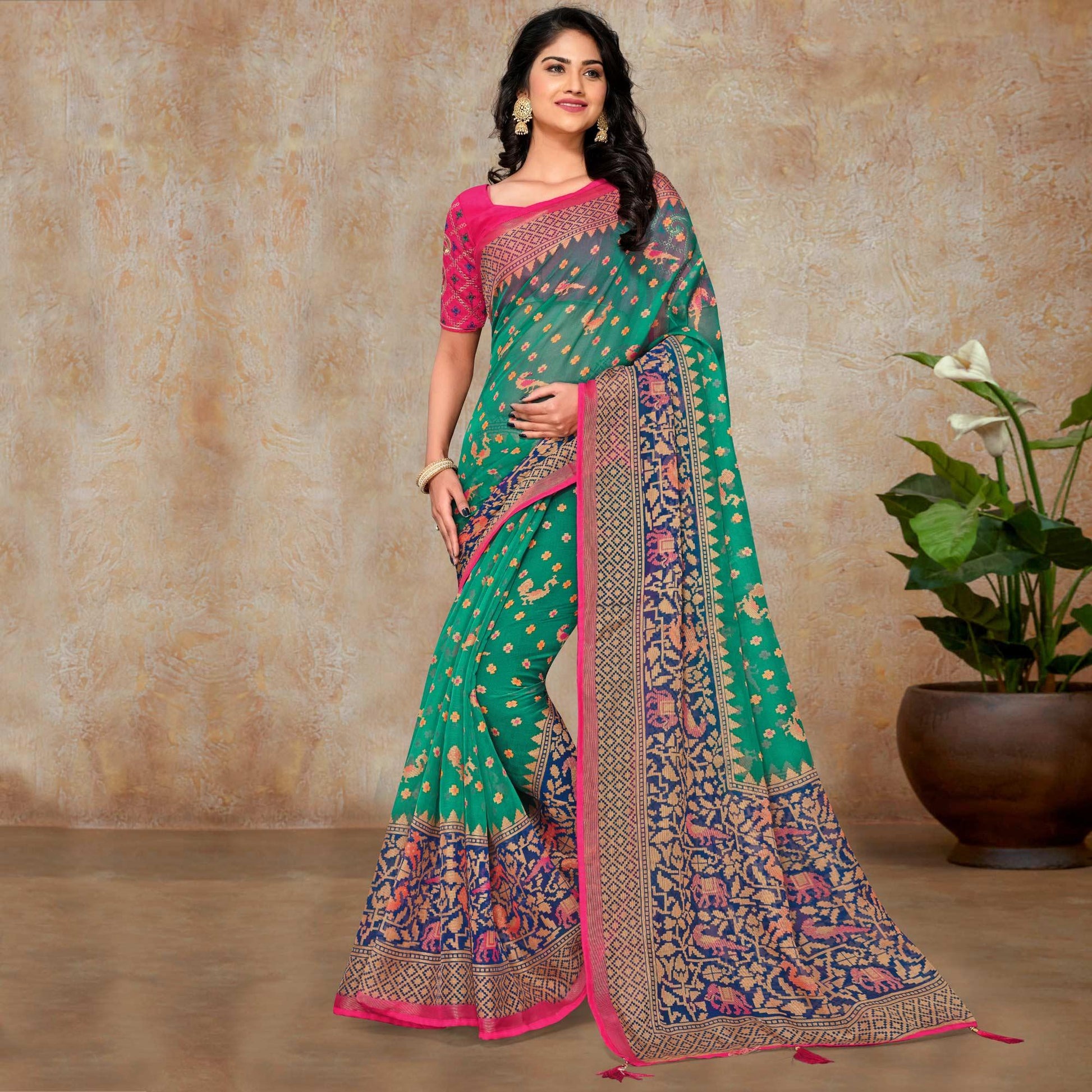 green-partywear-printed-organza-brasso-saree-131978