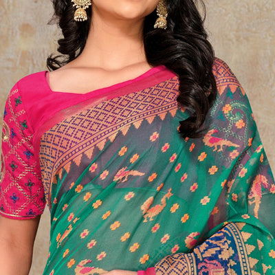 green-partywear-printed-organza-brasso-saree-131978