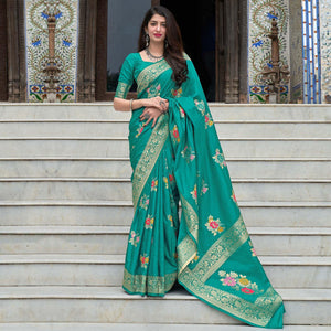 green-partywear-printed-silk-saree-120759