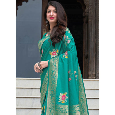 green-partywear-printed-silk-saree-120759