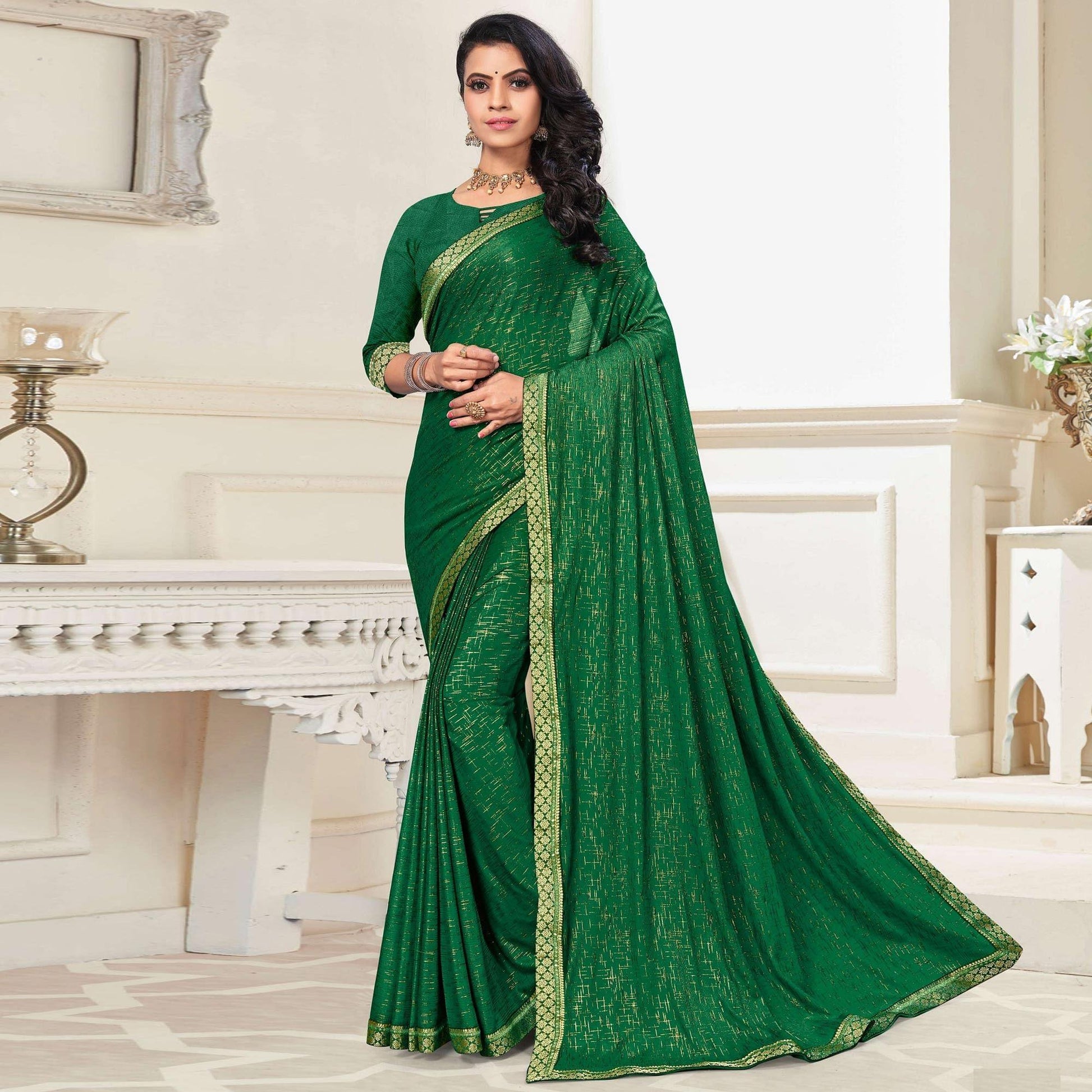 green-festive-wear-printed-with-banarasi-lace-art-silk-saree-142889