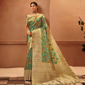 green-festive-wear-pure-digital-prints-jacquard-silk-saree-128423