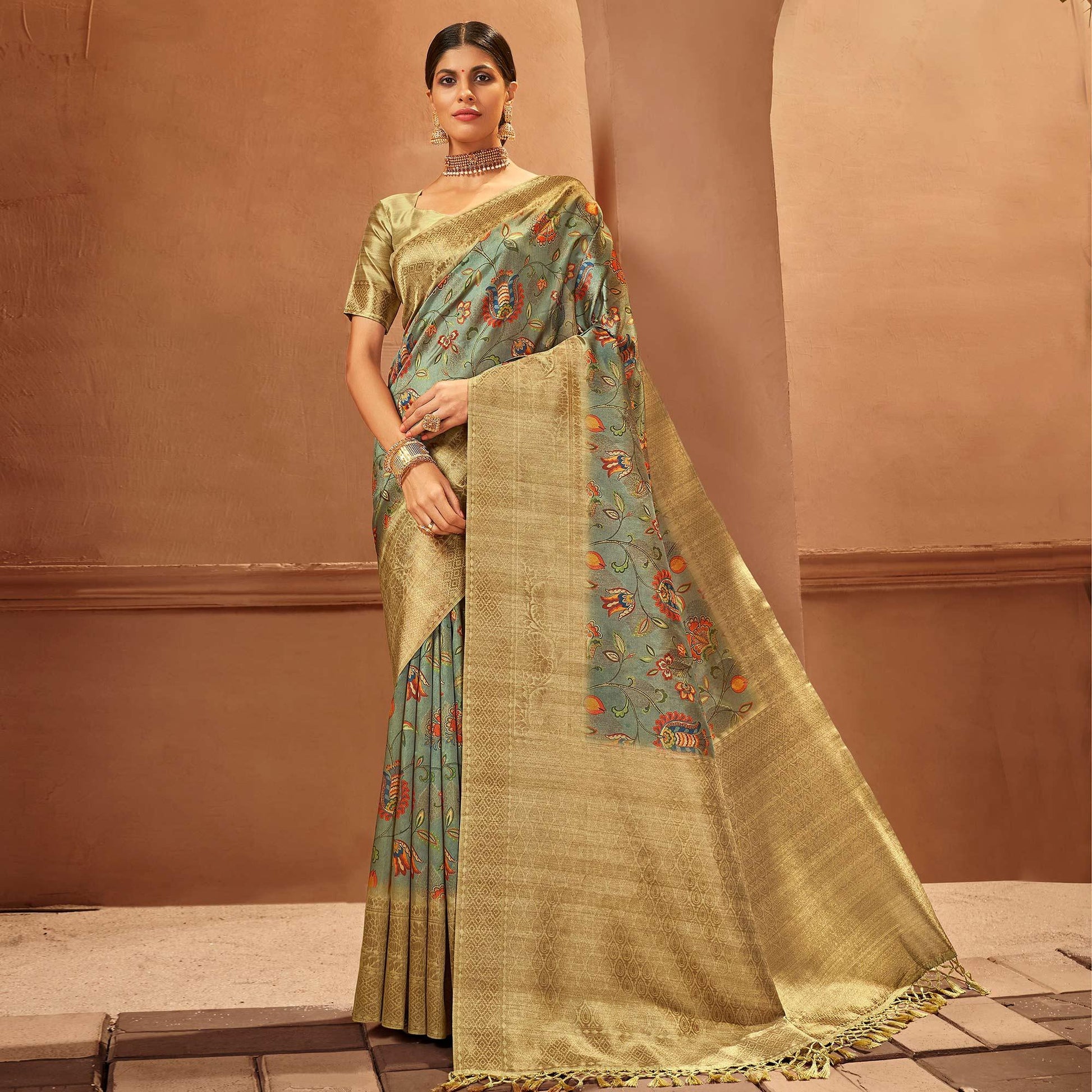 green-festive-wear-pure-digital-prints-jacquard-silk-saree-128421