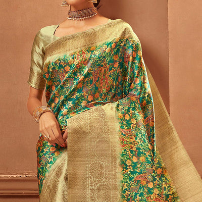 green-festive-wear-pure-digital-prints-jacquard-silk-saree-128423