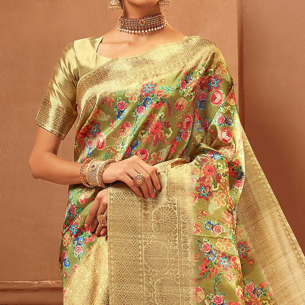 green-festive-wear-pure-digital-prints-jacquard-silk-saree-128425