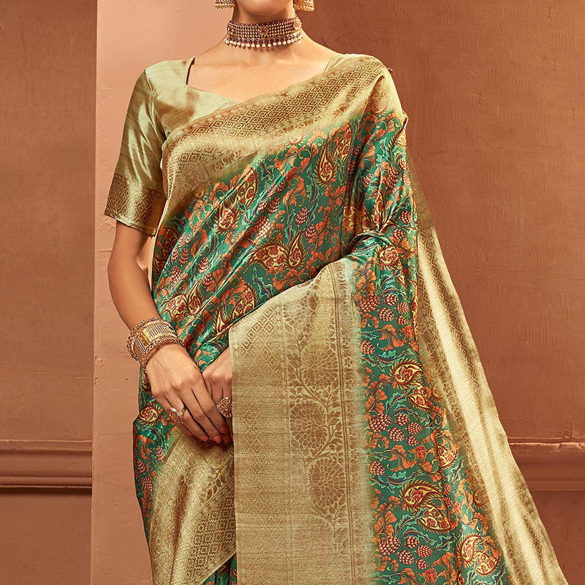 green-festive-wear-pure-digital-prints-jacquard-silk-saree-128426
