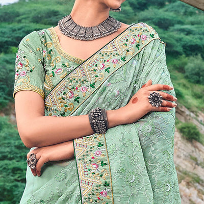 green-festive-wear-pure-kachhi-embellished-organza-saree-132660
