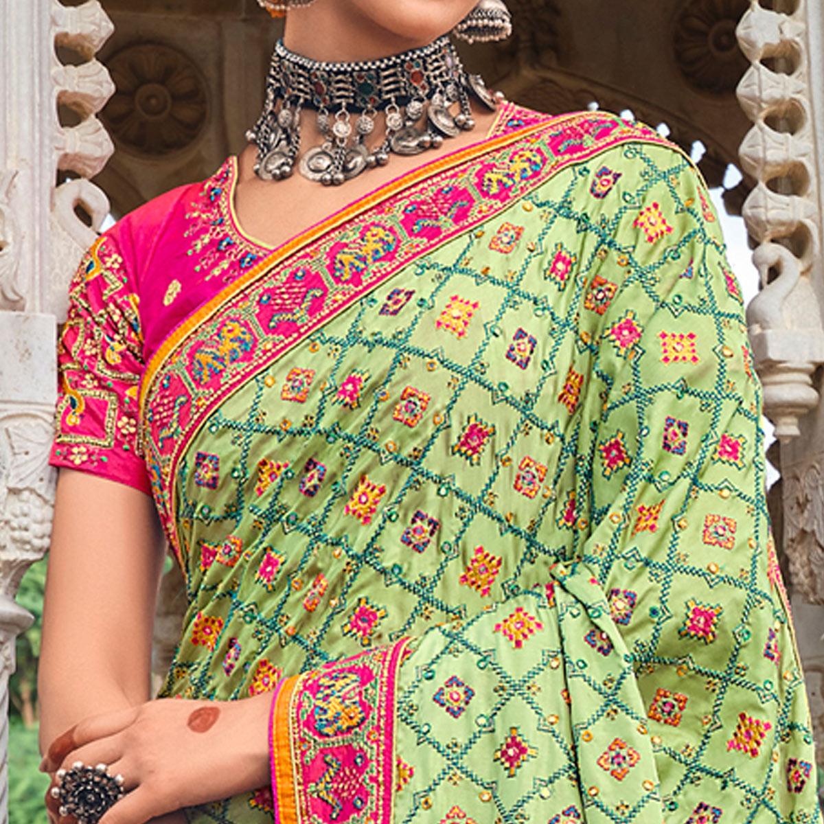 green-festive-wear-pure-kachhi-embellished-pure-satin-saree-132657