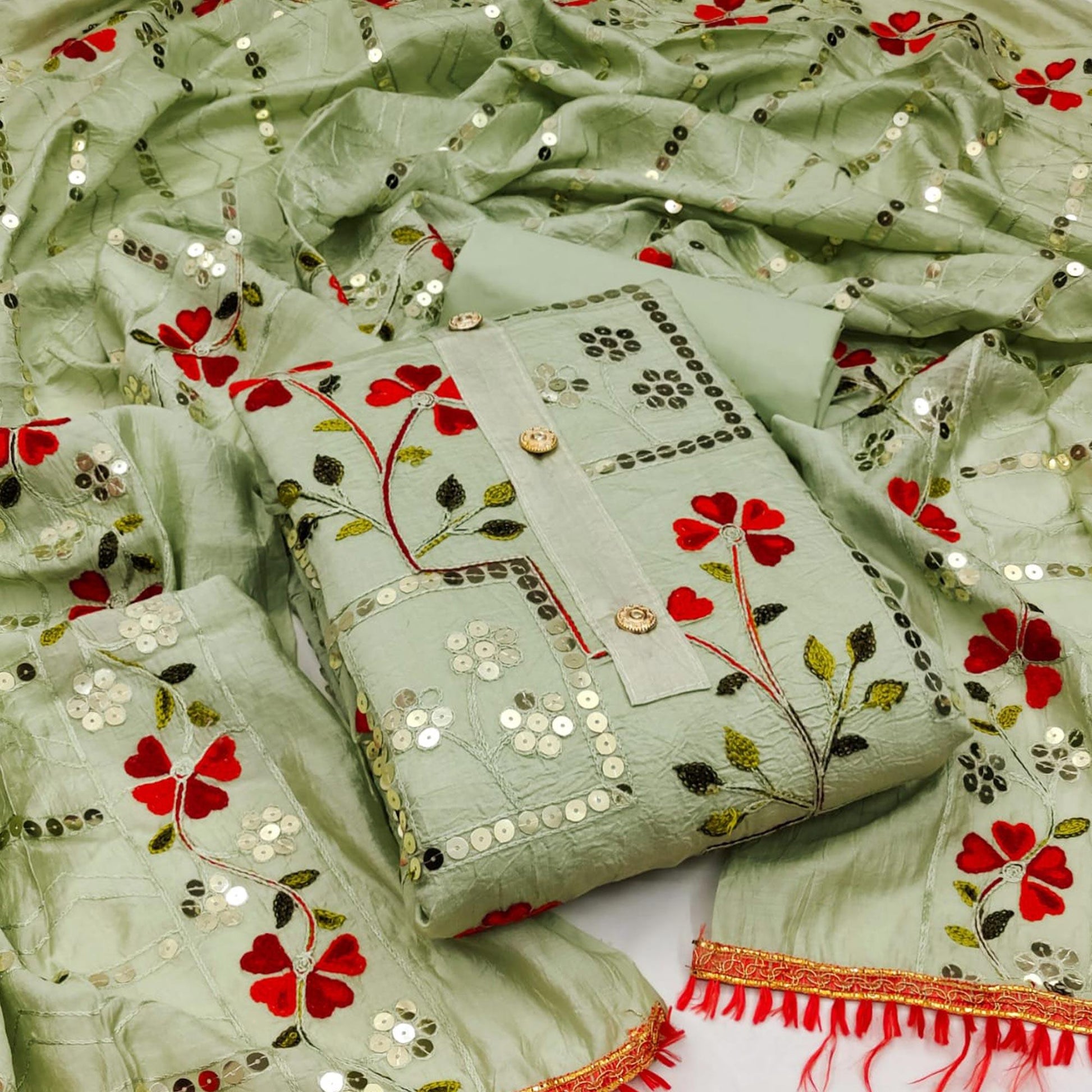 green-casual-wear-sequence-embroidered-chanderi-dress-material-139417