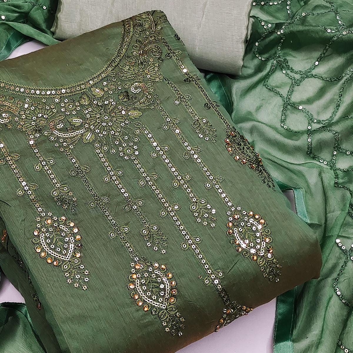 green-festive-wear-sequence-embroidered-chanderi-dress-material-130848