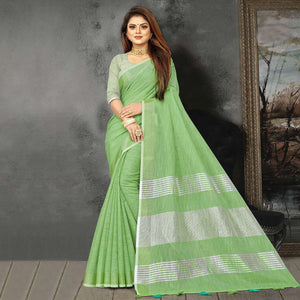 green-festive-wear-solid-linen-saree-135787