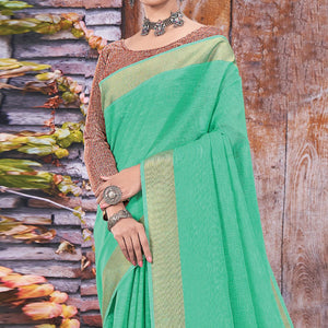 green-festive-wear-solid-linen-saree-135572