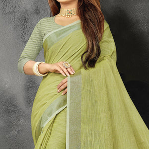 green-festive-wear-solid-linen-saree-135781