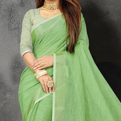 green-festive-wear-solid-linen-saree-135787