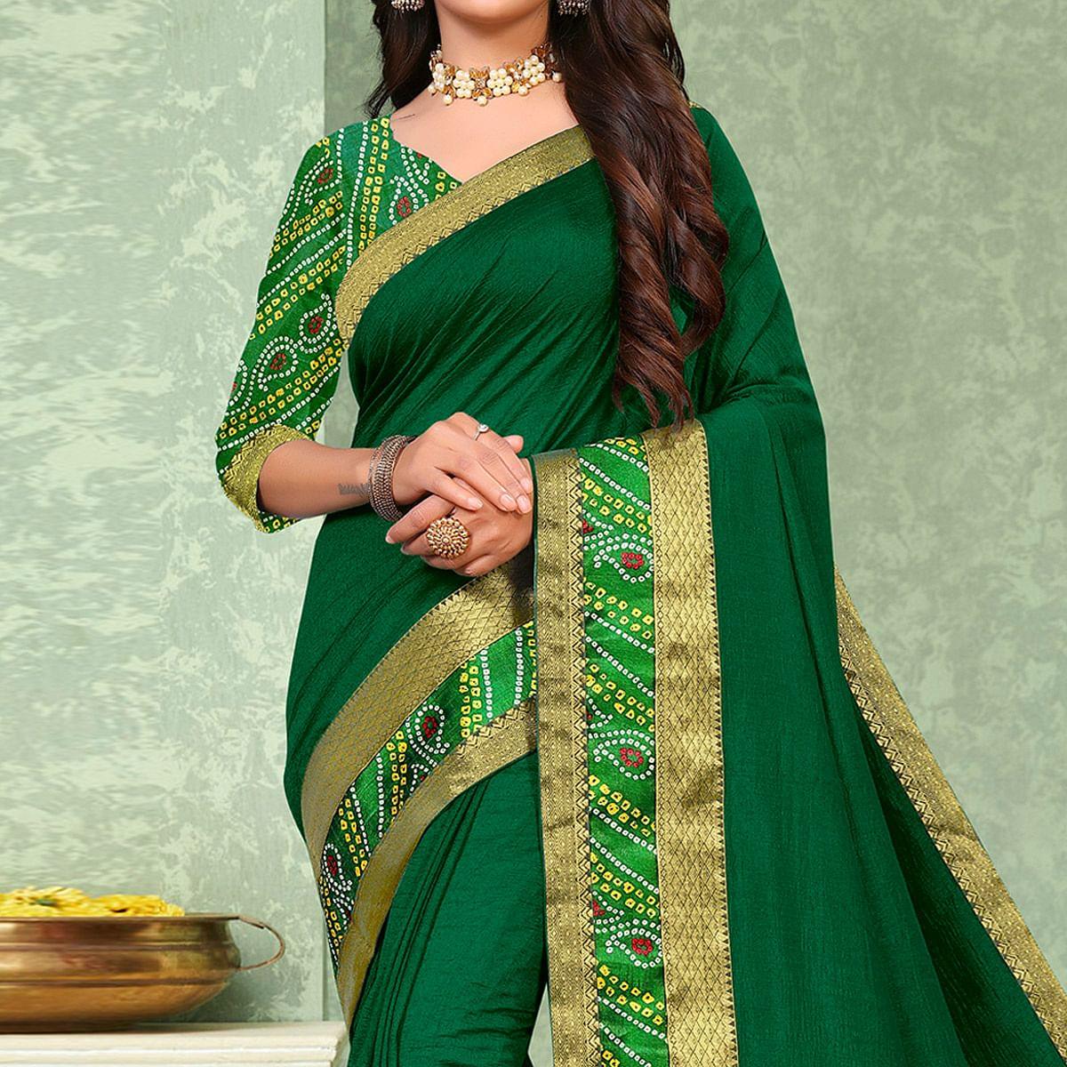 green-festive-wear-solid-vichitra-silk-saree-142855