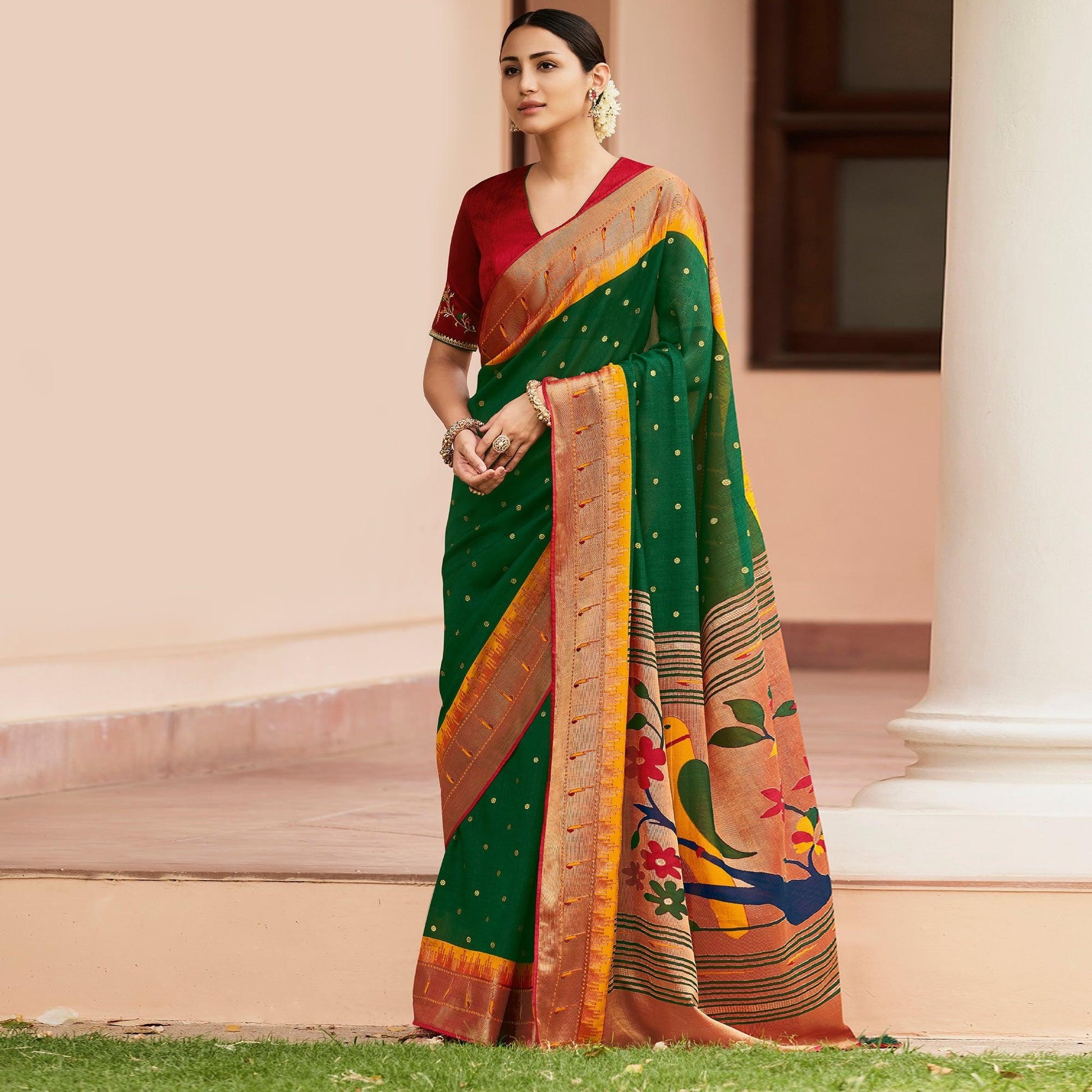 green-festive-wear-woven-printed-paithani-silk-saree-139228