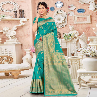 green-festive-wear-woven-art-silk-sare-141764