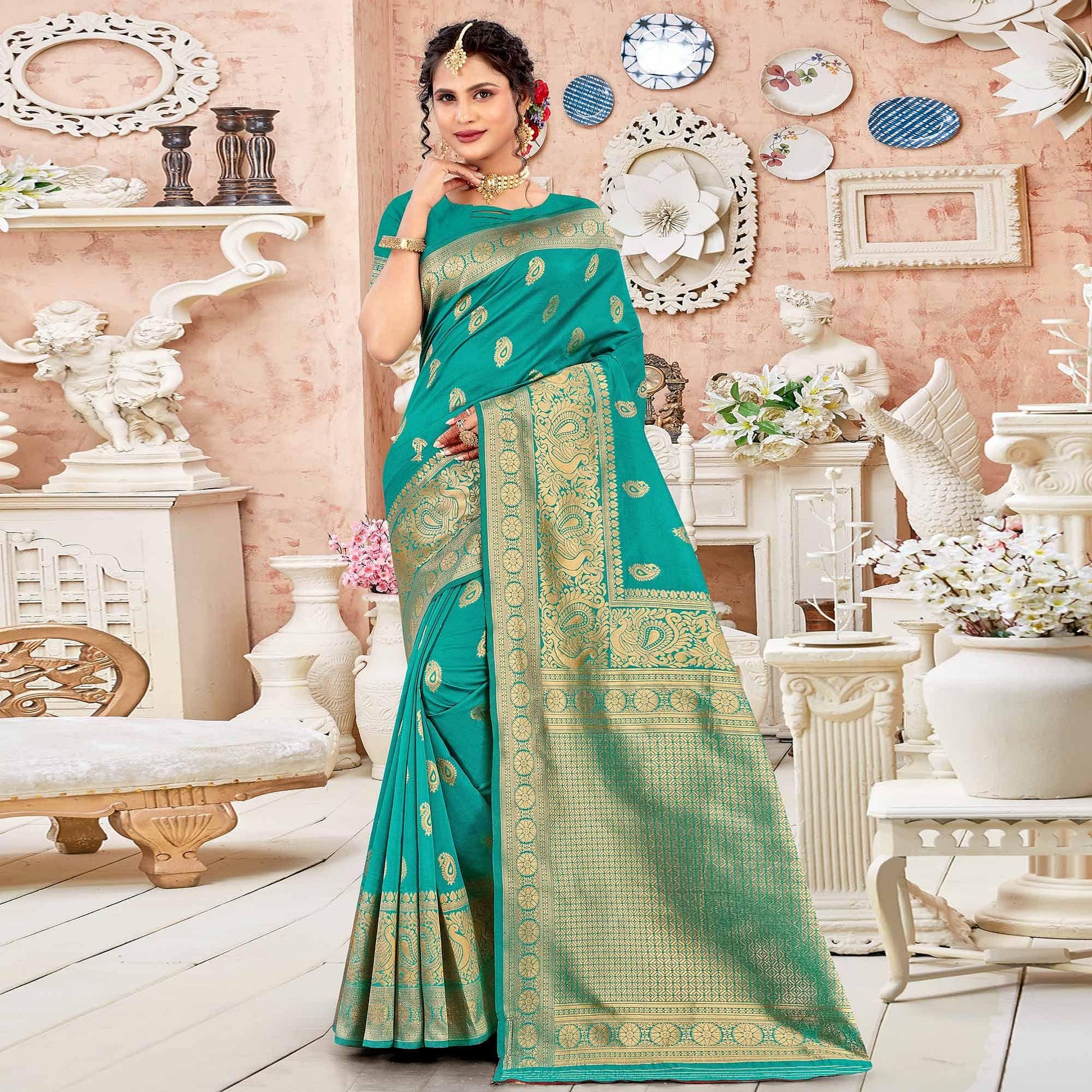 green-festive-wear-woven-art-silk-sare-141764