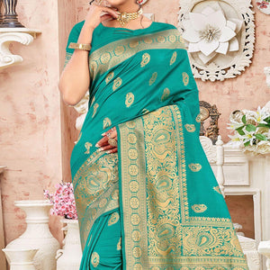 green-festive-wear-woven-art-silk-sare-141764