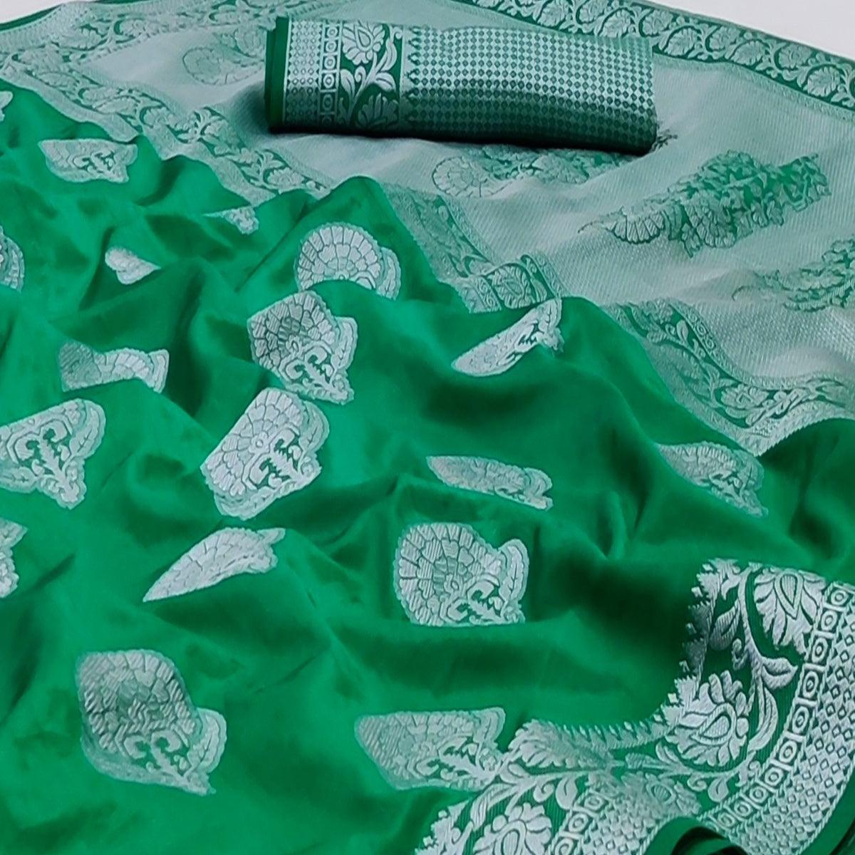 green-festive-wear-woven-pure-soft-raw-silk-saree-134114