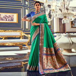 green-festive-wear-woven-banarasi-silk-paithani-saree-136978