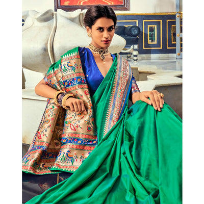 green-festive-wear-woven-banarasi-silk-paithani-saree-136978