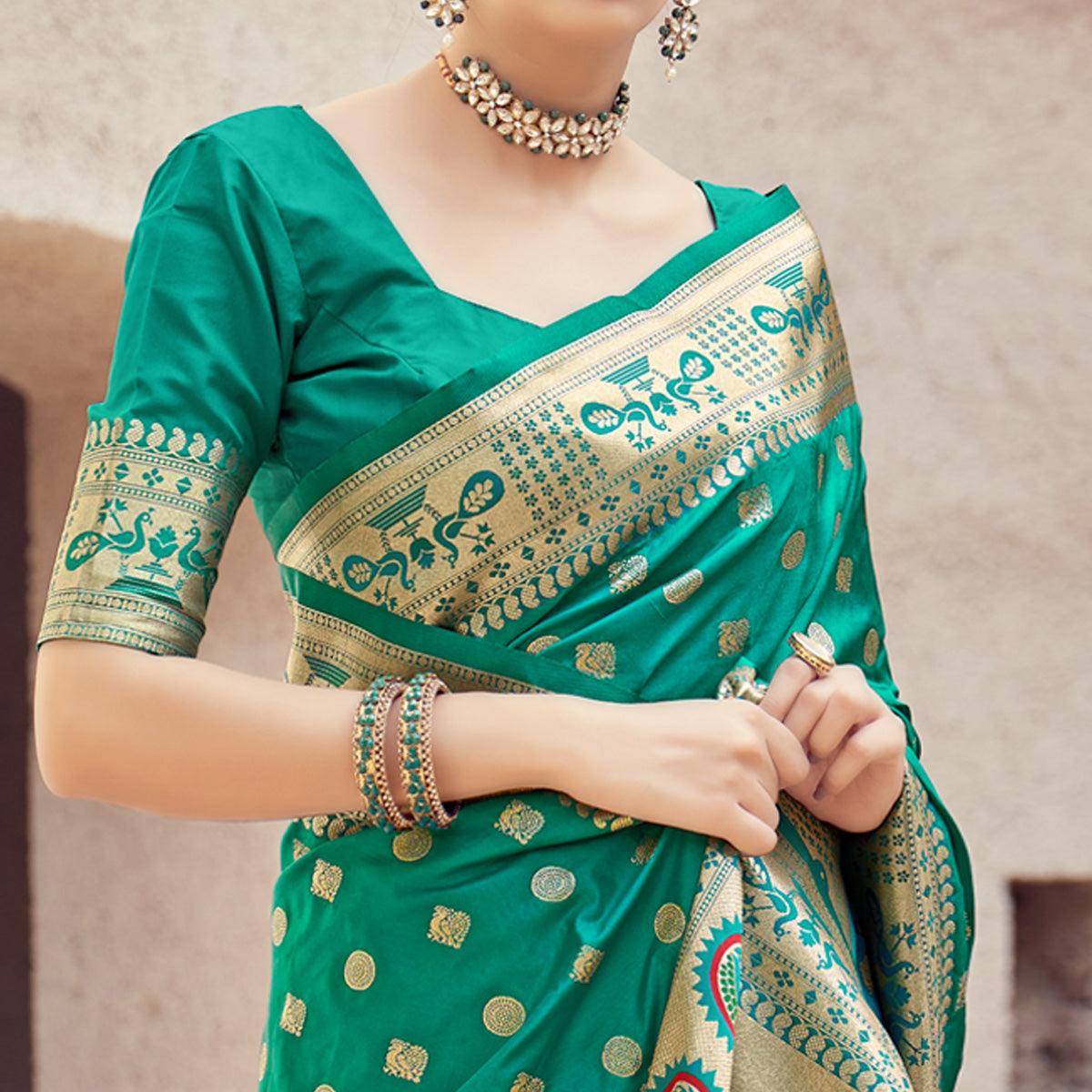 green-festive-wear-woven-banarasi-silk-saree-129733