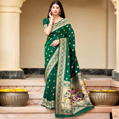green-festive-wear-woven-banarasi-soft-silk-saree-127834