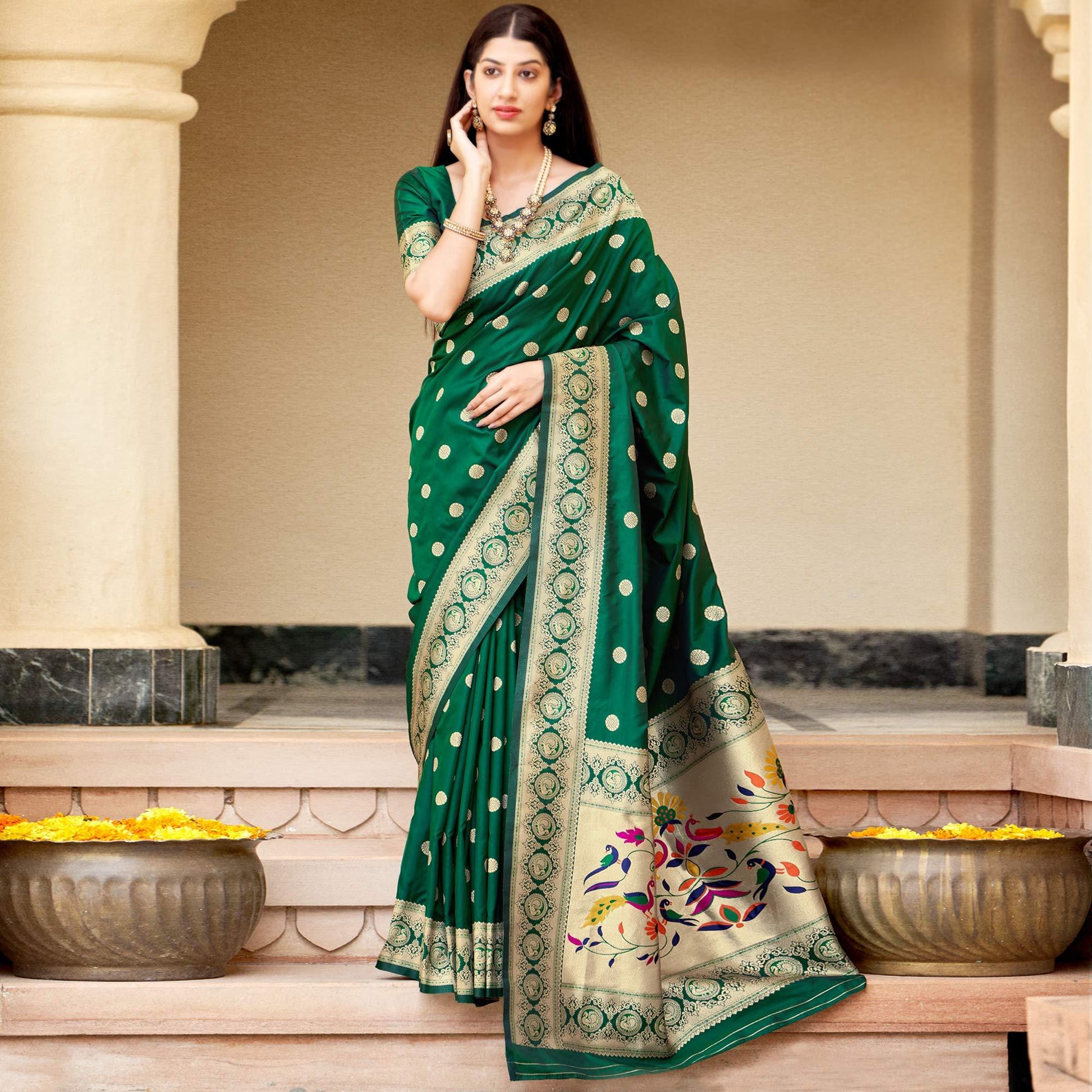 green-festive-wear-woven-banarasi-soft-silk-saree-127834