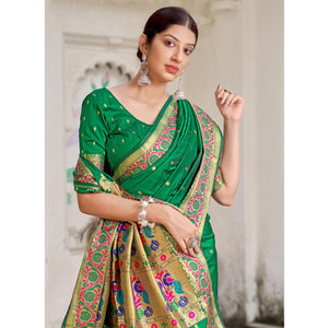 green-festive-wear-woven-banarasi-soft-silk-saree-126016
