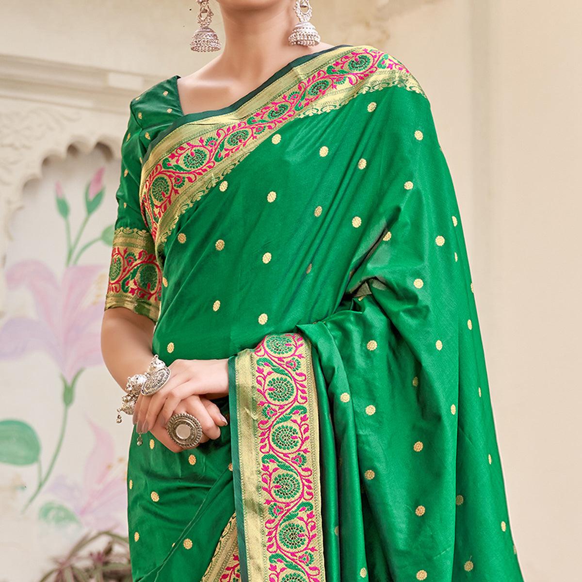 green-festive-wear-woven-banarasi-soft-silk-saree-126016