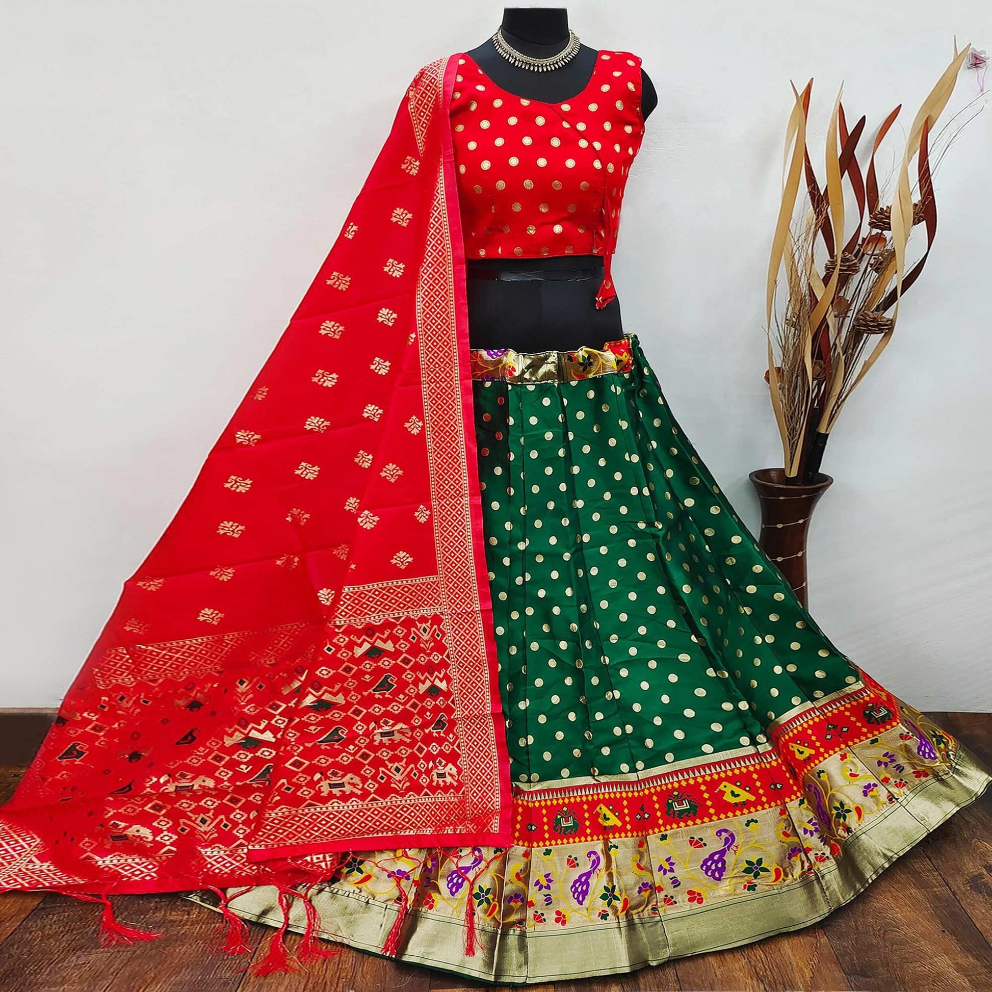 green-festive-wear-woven-brocade-lehenga-choli-124769