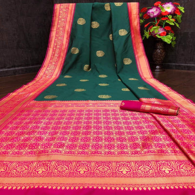 green-festive-wear-woven-butta-designer-border-soft-lichi-silk-saree-108229