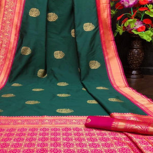 green-festive-wear-woven-butta-designer-border-soft-lichi-silk-saree-108229