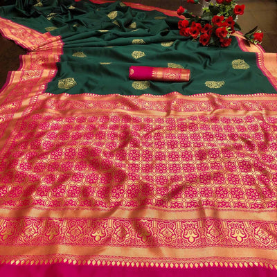 green-festive-wear-woven-butta-designer-border-soft-lichi-silk-saree-108229