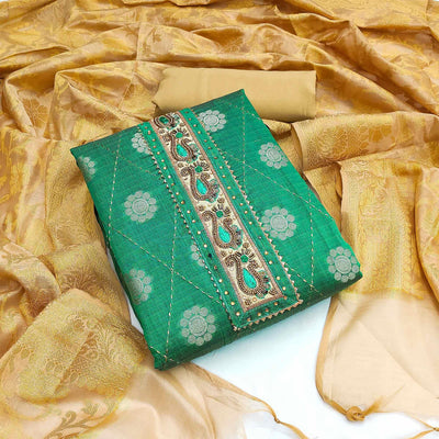 green-festive-wear-woven-chanderi-dress-material-139192