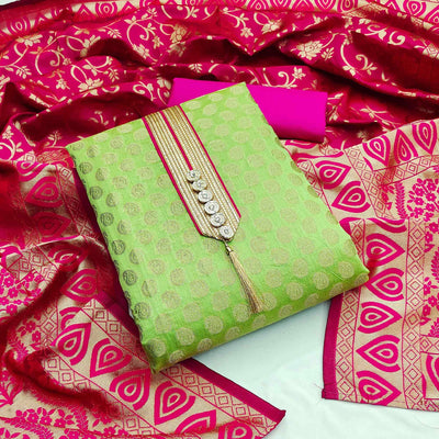 green-festive-wear-woven-chanderi-dress-material-139201