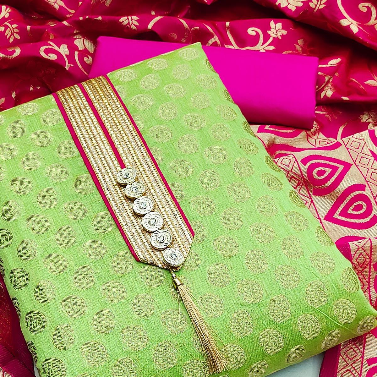 green-festive-wear-woven-chanderi-dress-material-139201