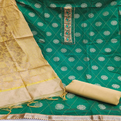 green-festive-wear-woven-chanderi-dress-material-139192