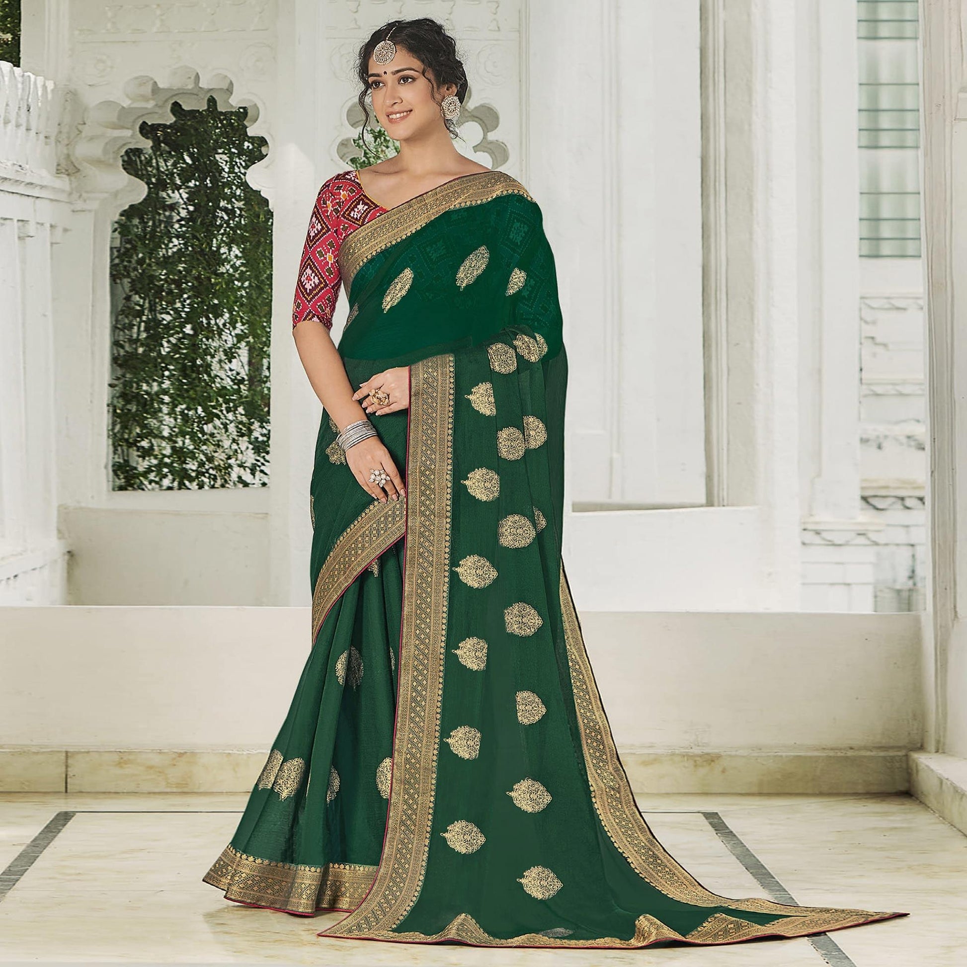 green-festive-wear-woven-chiffon-saree-139335