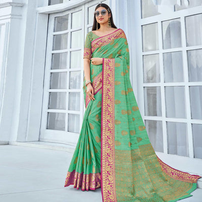 green-festive-wear-woven-cotton-handloom-saree-135564