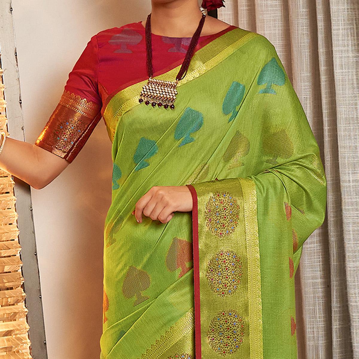 green-festive-wear-woven-cotton-handloom-saree-122692