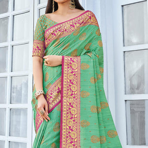 green-festive-wear-woven-cotton-handloom-saree-135564
