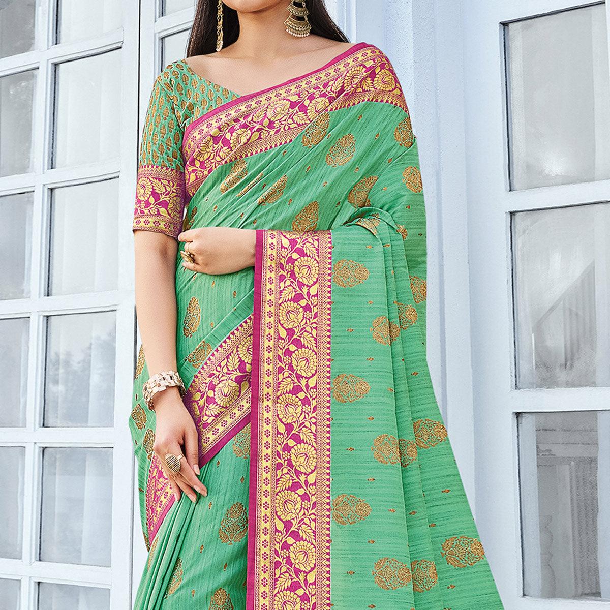 green-festive-wear-woven-cotton-handloom-saree-135564
